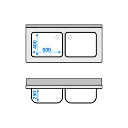 ECO mosogatóegység - 1200x600mm - alaplappal és 2 mosdókagylóval középen