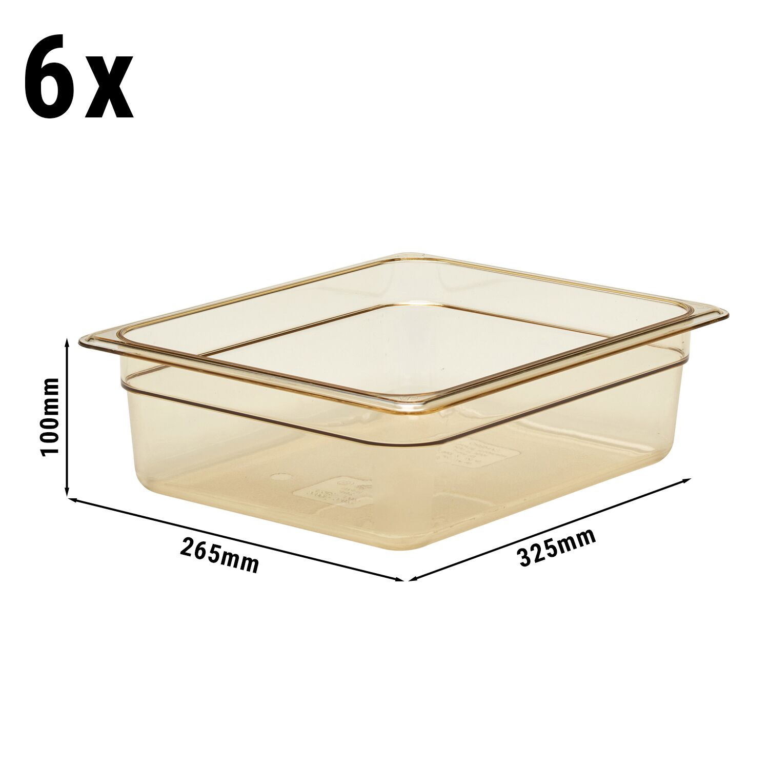 (6 pièces) CAMBRO | H-PAN™ - Conteneur GN 1/2 résistant à la chaleur - Ambre - Hauteur : 100mm