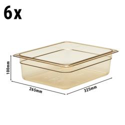 (6 stuks) CAMBRO | H-PAN™ - Hittebestendige GN bakken 1/2 - Amber - Hoogte: 100mm