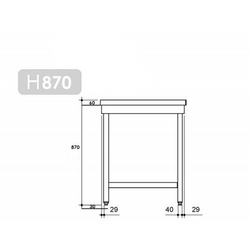 Työpöytä PREMIUM ruostumattomasta teräksestä - 1600x800mm - pohjalla ja kannattimilla 
