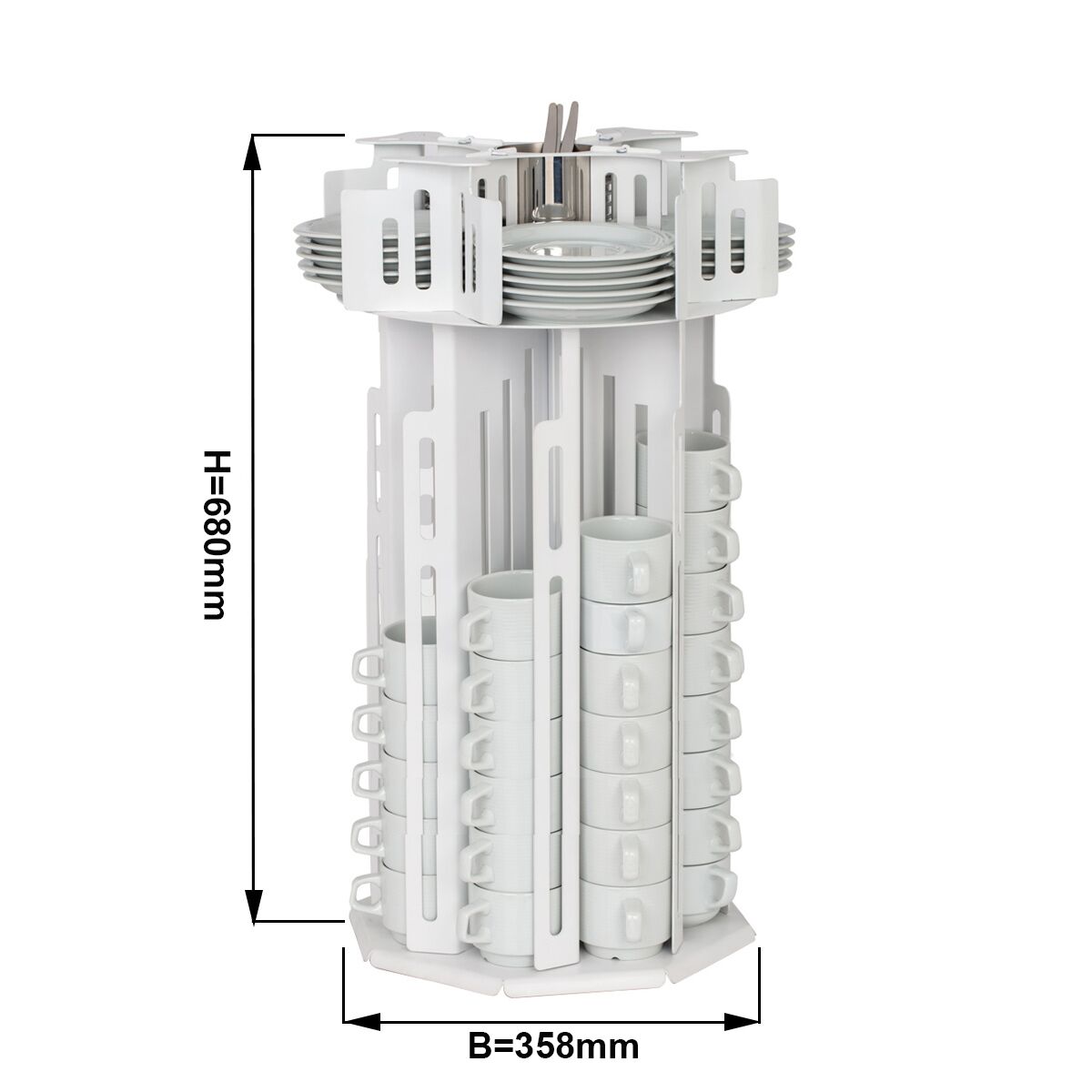 Distributeur de tasses et de soucoupes - rotatif - Blanc - Acier inoxydable