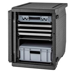 CAMBRO | CAM GOBOX® - pojemnik ładowany od przodu - EN 600x400 - z zestawem 2 szyn ze stali nierdzewnej - Czarny	