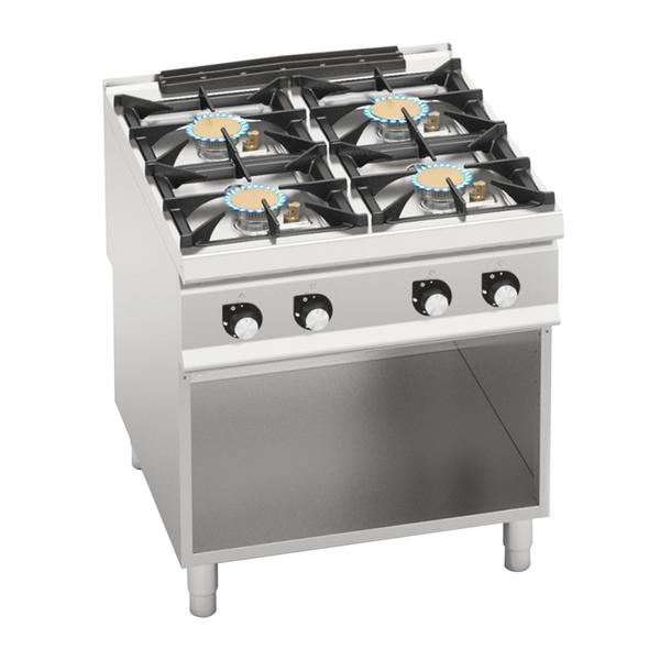 Gas Hob - 40kW - 4 burners - with open base shelf - Heavy Duty - High-Output Model
