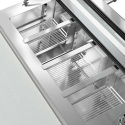 Commercial Saladette Counter PREMIUM - 1365mm - 248L - 3 glass doors - open top for 7 x GN 1/3 & glass lid