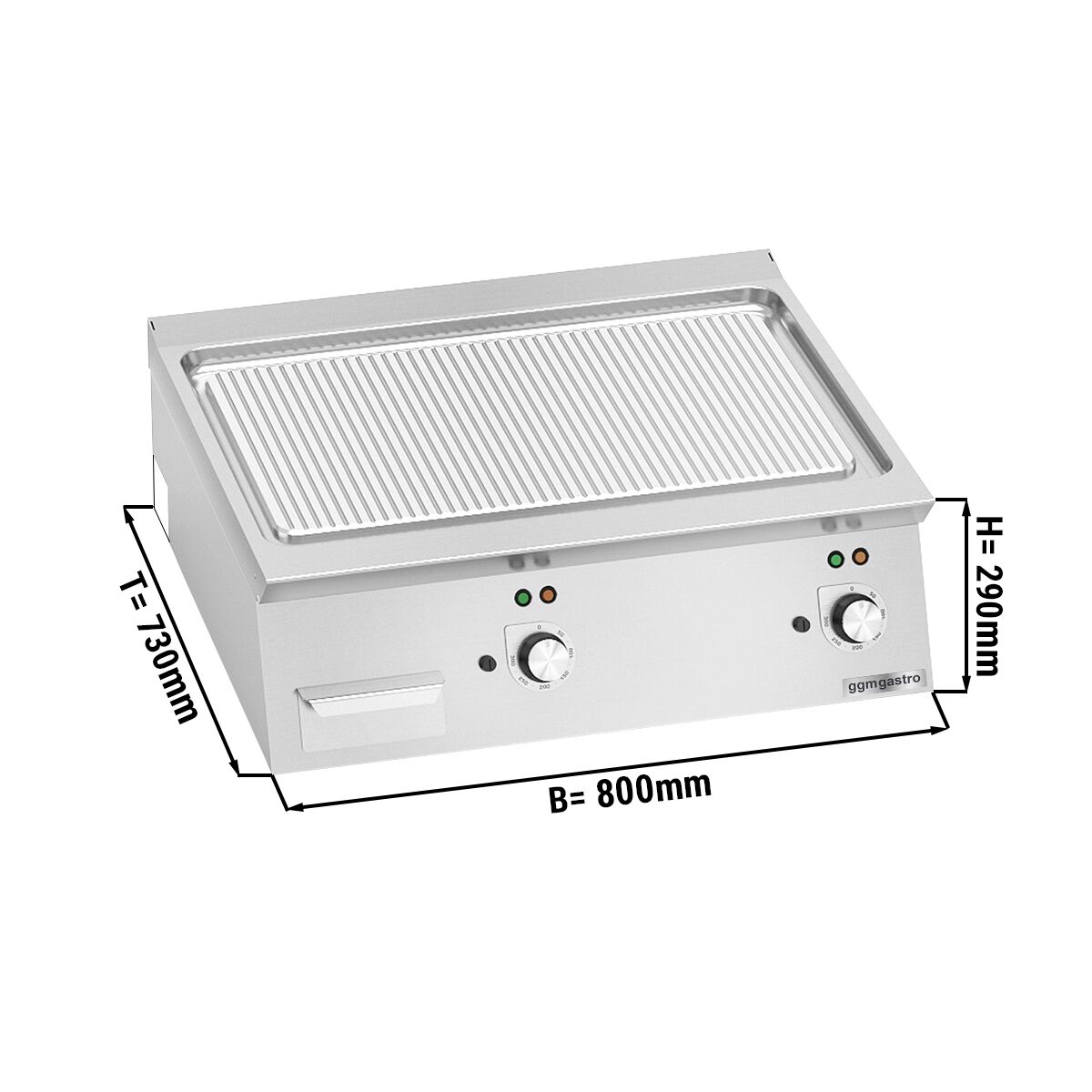 Plancha électrique - plaque acier - 2 zones - 9,6 kW - Rainurée