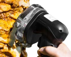 Senza fili Coltello per Kebab elettrico PROFESSIONALE - Capacità: 60kg/giorno - incl. Batterie x2, caricabatterie, pietra per affilare, cacciavite