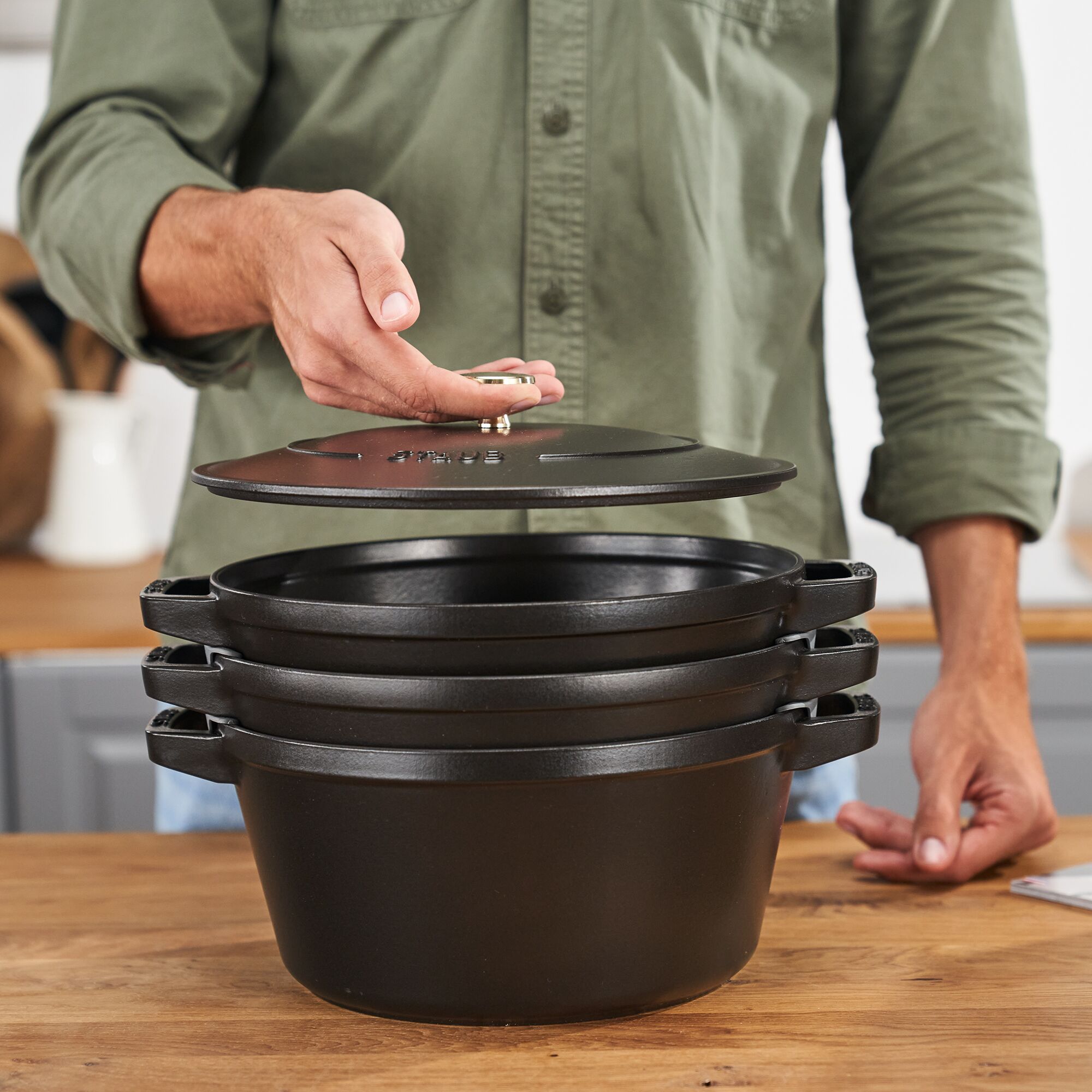 STAUB | STACKABLE SET – Set de marmites – 3 pièces – Ø 240 mm – Fonte – Noir