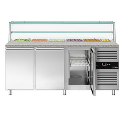 Saladette PREMIUM - 2020mm - 3 deuren - met glazen opzetstuk voor 5x GN 1/1 & 1x GN 2/4 & 1 plank