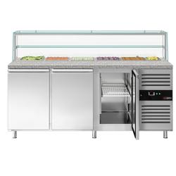 Saladette PREMIUM - 2020mm - 3 deuren - met glazen opzetvitrine voor 5x GN 1/1 & 1x GN 2/4 - granieten werkblad