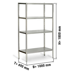 Stalak od nehrđajućeg čelika ECO - 1000x490 mm - Sa 4 police (PODESIVE)