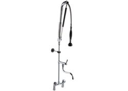 Duș spălat vase cu 2 orificii [11000] - cu duș pre‑spălare, pistol de pulverizare, furtun flexibil, montaj pe perete & mixer monocomandă - pentru apă rece și caldă - 1000 mm