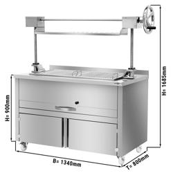 Holzkohlegrill - 1340mm - mit Lift & 1 Schublade - Grillrost: 1070x470mm