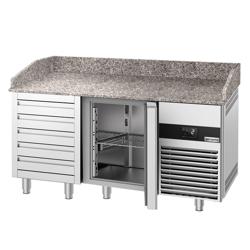 Balcão de pizza refrigerado PREMIUM - 1550x800mm - com tampo em granito - com 3 portas e 3 gavetas 600x400mm