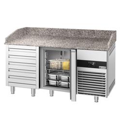 Balcão de pizza refrigerado PREMIUM - 1550x800mm - com tampo em granito - com 3 portas e 3 gavetas 600x400mm