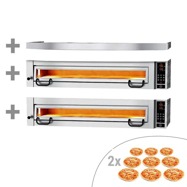 (2 uds) Horno para pizza eléctrico - 2 cámaras - piedra refractaria - 9+9x Ø34cm - 400V - Digital - hasta 450°C - incl. campana