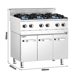 Fogão a gás - 19,5 kW - 6 queimadores - incl. armário inferior