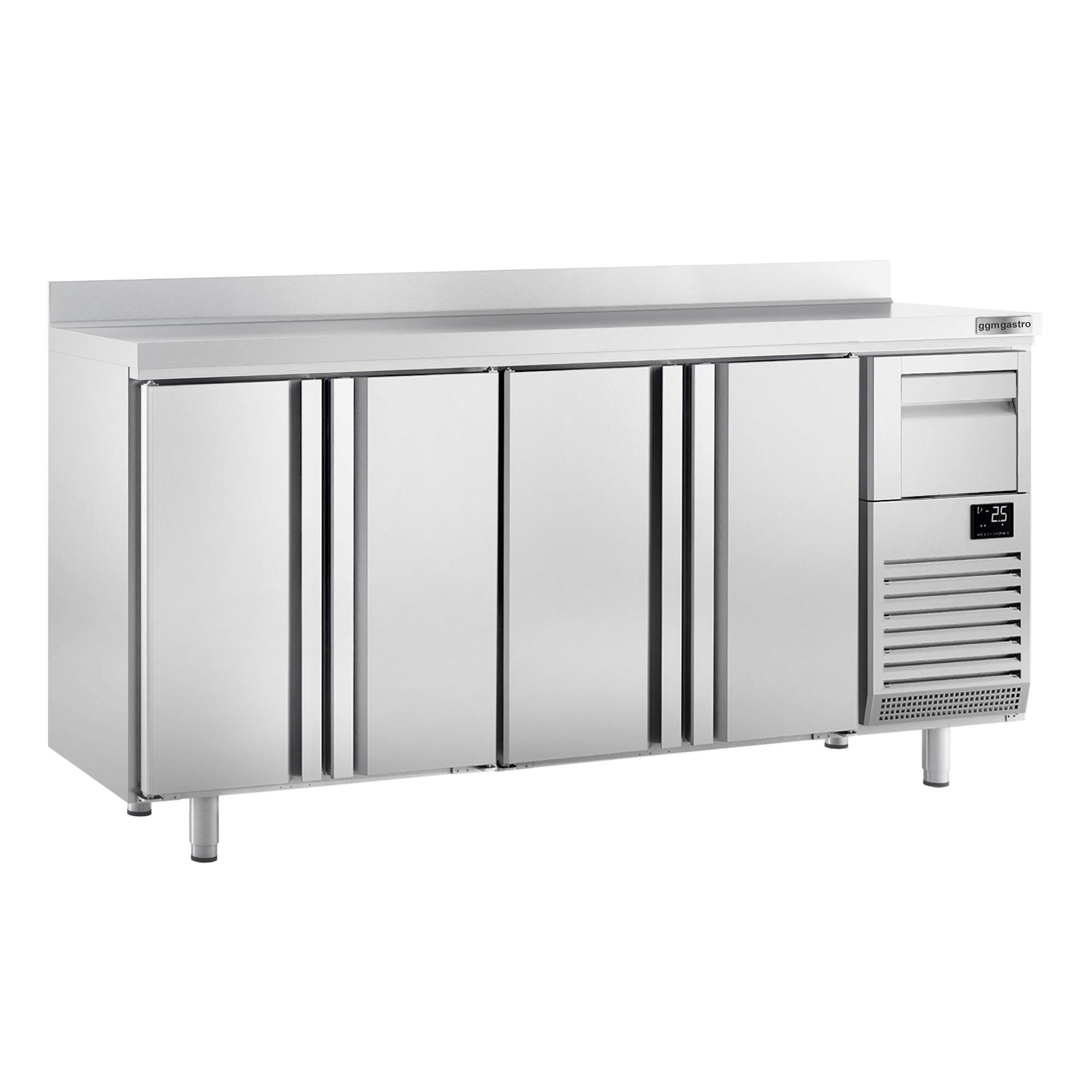 Arrière-bar réfrigéré professionnel  Premium PLUS - 2450 x 600 mm - avec 4 portes, dosseret et tiroir à marc de café