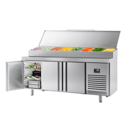 Bakkerij voorbereiding-/ koelwerkbank 3 deuren - Vakmaat EN - Roestvrijstalen opzetstuk 13x 1/4 GN