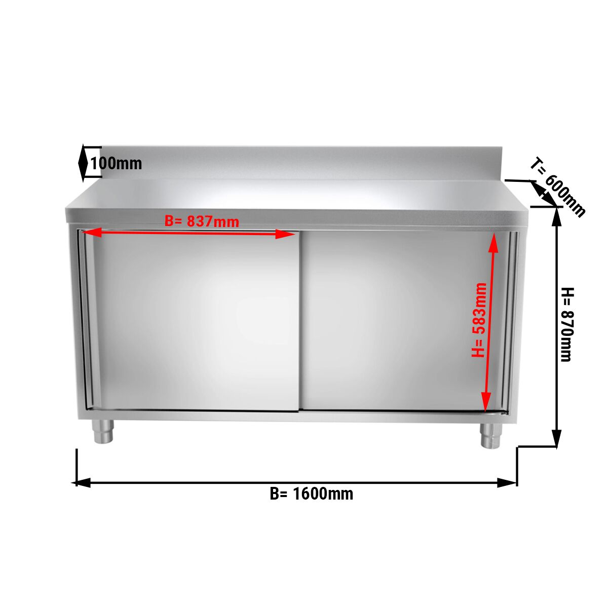 Edelstahl Arbeitsschrank PREMIUM - 1600x600mm - mit Schiebetür & Aufkantung