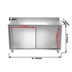 Edelstahl Arbeitsschrank PREMIUM - 1600x600mm - mit Schiebetür & Aufkantung