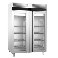 Koelkast RVS PREMIUM - GN 2/1 - 1400mm - 1350liter - tot -2°C tot +8°C - met 2 glazen deuren - geforceerde koeling, LED‑verlichting & roosters