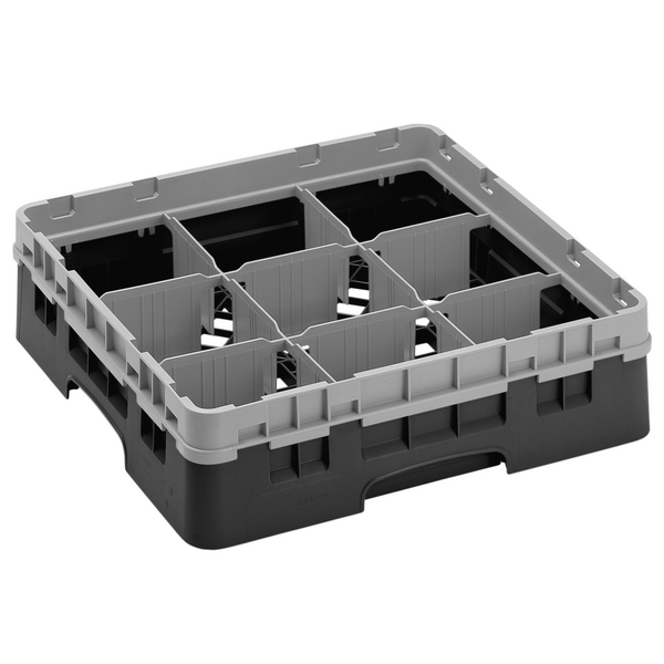 CAMBRO | CAMRACK® - Glazenwasmand 1/1 - 9 vakken - met 1 verlengstuk - 500x500mm - Zwart