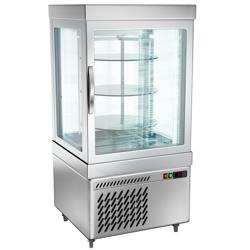 Vetrina Refrigerata Verticale 4 Lati Vetro – Panoramica Professionale - per torte - 230l - 670mm - con 3 ripiani rotanti - LED interni; 4 lati vetro
