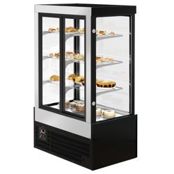 Commercial cake display fridge - 950L - 1200mm - Double glazing - square - with 3 adjustable shelves - rear sliding doors - for patisserie - Black