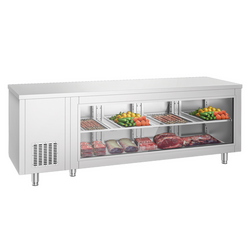 Koelwerkbank - 2330x700mm - 4 deuren aan de achterkant - met glazen voorkant