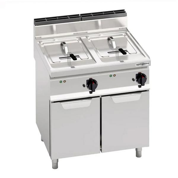 Dubbele elektrische friteuse - 18+18 liter - 27 kW - mechanische bediening - met aftapkraan