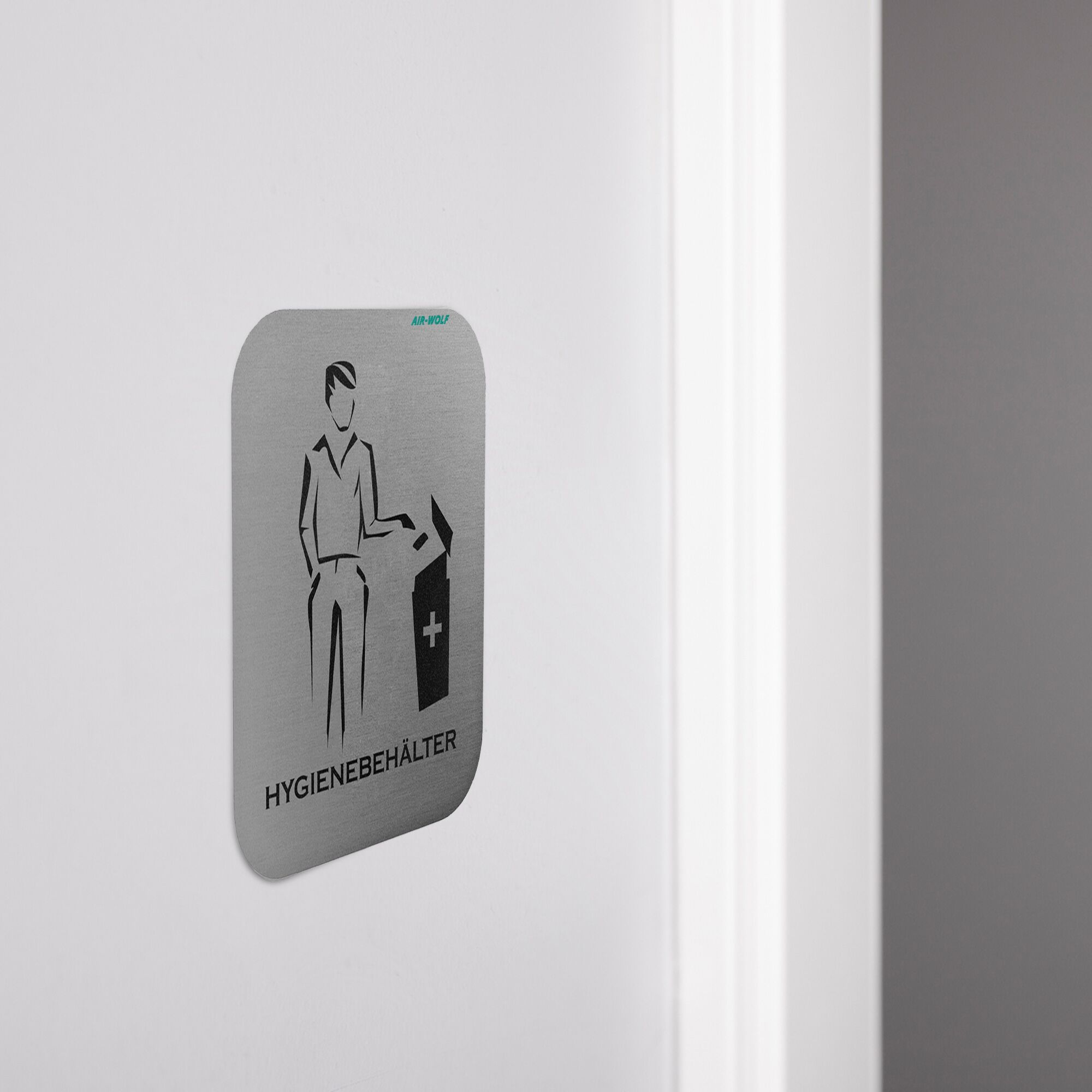 AIR-WOLF | Plaque de porte "Récipient hygiénique" - autocollant - inox 