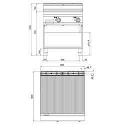 Elektrische bakplaat - 11,4kW - Geribbeld - Bakoppervlak: 796x667mm - met open onderbouw