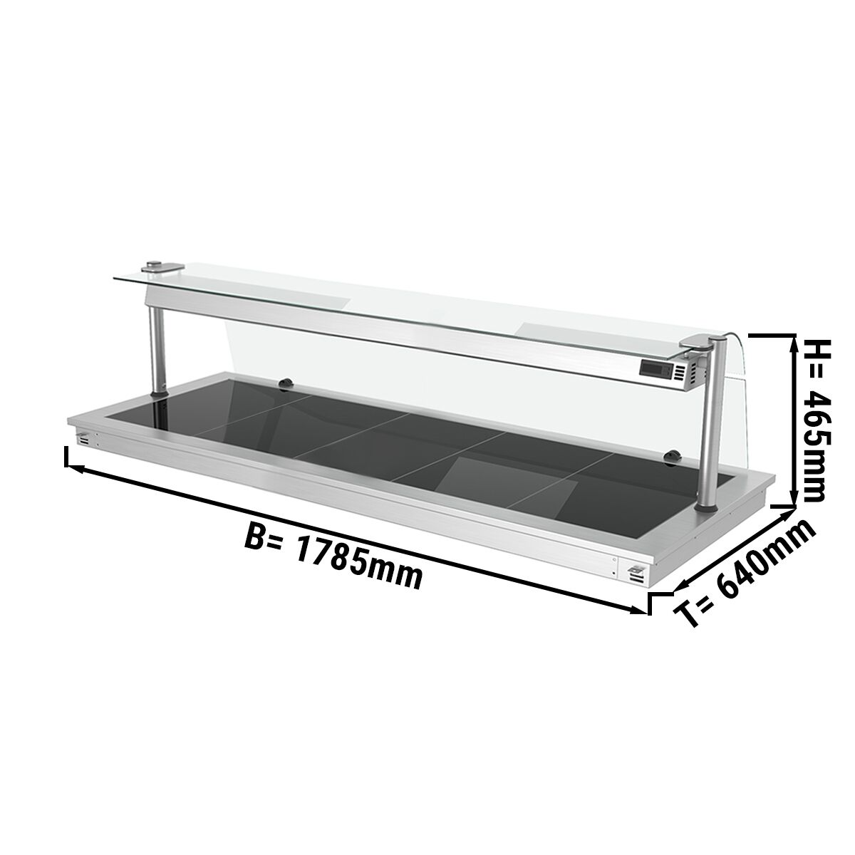 Plaque chauffante encastrable - 1800 mm - 5x GN 1/1 - 2,25 kW - avec protection hygiénique en verre