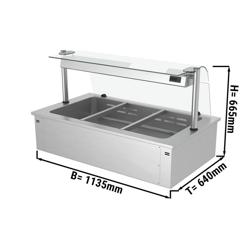 Bain-marie incorporabil– 1,1 m – 3x GN 1/1 – cu protecție din sticlă împotriva stropirii