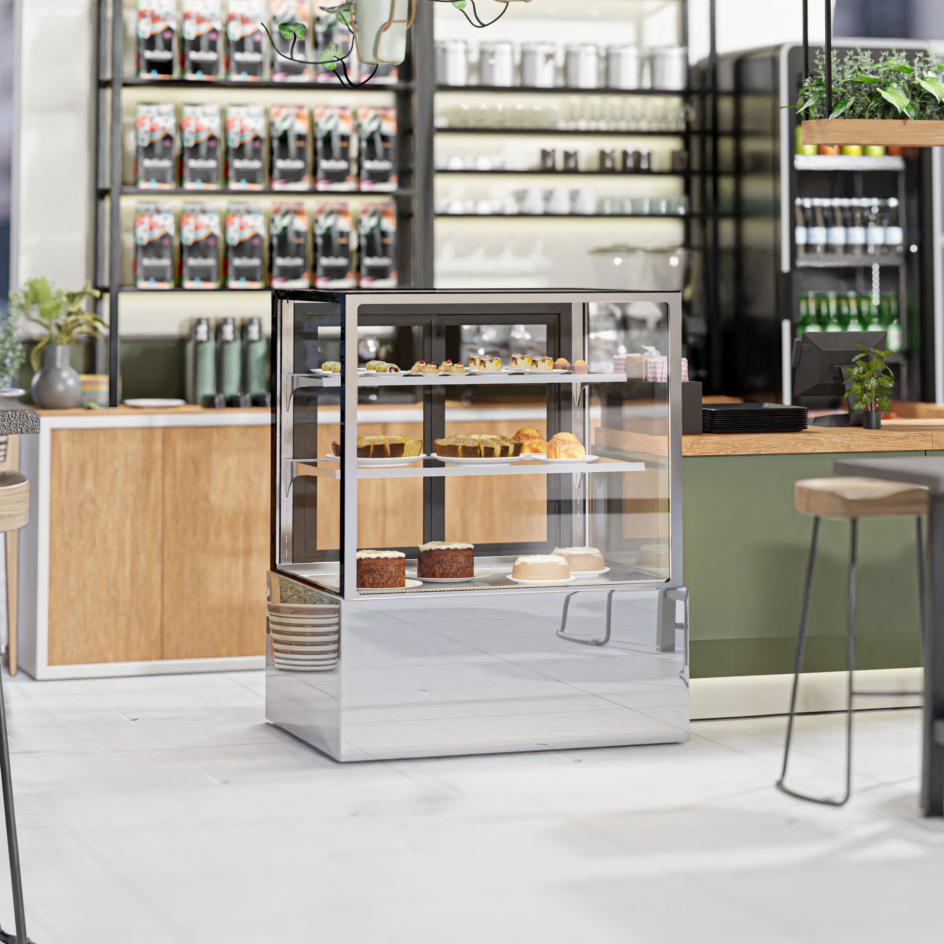 Vitrine de comptoir réfrigérée - 343L - 900mm - Double vitrage - avec 2 étagères en verre - portes coulissantes vitrées arrière