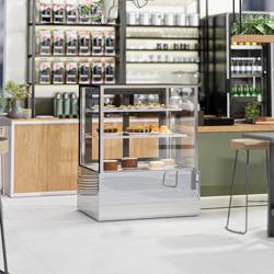 Vetrina pasticceria refrigerata - 343l - 900mm - Doppio vetro - con 2 ripiani - LED interni; porte posteriori scorrevoli