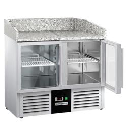 Masa de racire / pizza PREMIUM - 0,9 x 0,7 m - cu 2 usi din sticla si blat din granit