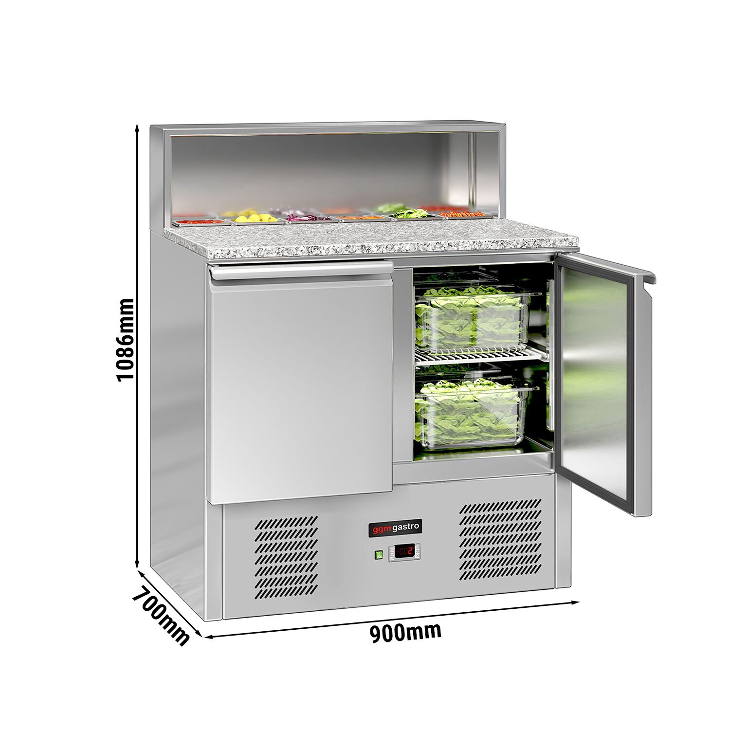 Saladette ECO - 903 mm - 2 porte - con supporto in acciaio inox per 5x GN 1/6