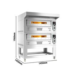 Commercial Gas Pizza Oven 2-Chamber – 12x Ø33 cm pizzas - Manual - 370°C - With wheeled stand & hood - Ventilation required