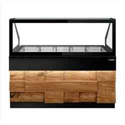 Vitrine chauffante TORONTO – 1800 mm – façade en bois – pour 5 × GN 1/1 – plan de travail en granit noir