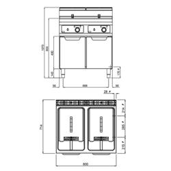 Kaksiosainen sähkökäyttöinen rasvakeitin - 2 x 18 l - 27,0 kW - tyhjennyshanalla - digitaalinen ohjaus - sis. alarungon - 400 V