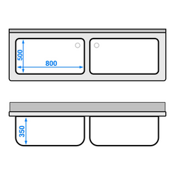 Pot sink Premium - 1800x600mm - with undershelf & 2 basins