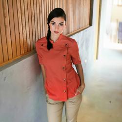 KARLOWSKY | Korte Mouw Dames Koksjas Jeans Stijl - Vintage Rood - maat: 50