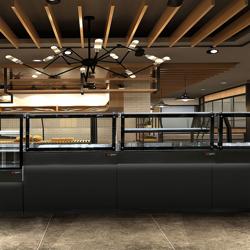 Buffet bain-marie TORONTO - 1500mm - façade noire - pour 4x GN 1/1 - plan de travail en granit noir