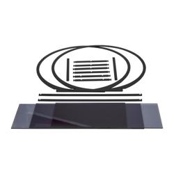 Büfé állvány - rozsdamentes acél és plexi, fekete - kerek - 540x220 mm - 3 szintes