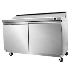 Salátahűtő pult American Style PREMIUM - 1230 mm - 1340 l - 2 ajtó - süllyesztett GN-feltéthűtővel, 12x GN 1/6 számára - rozsdamentes acél fedél - tartalmaz: 12x GN 1/6 edény