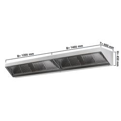 Wandafzuigkap RVS - 900mm diep - 2600mm - zonder motor - met 5 labyrintfilters en verlichting