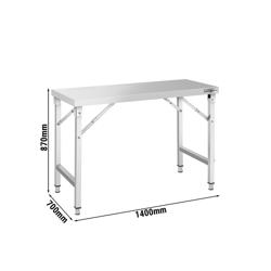 Tavolo da lavoro in acciaio inox - pieghevole - 1400x700mm