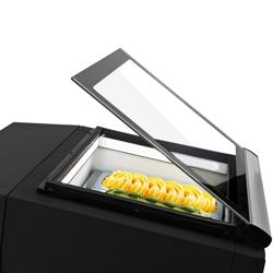 Stolní vitrína na zmrzlinu - 670mm - statická - pro 3x 5L nádoby - otevírání krytu na straně zákazníka