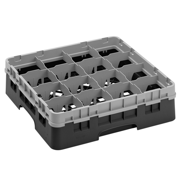 CAMBRO | CAMRACK® - Glazenwasmand 1/1 - 16 vakken - met 1 verlengstuk - 500x500mm - Zwart